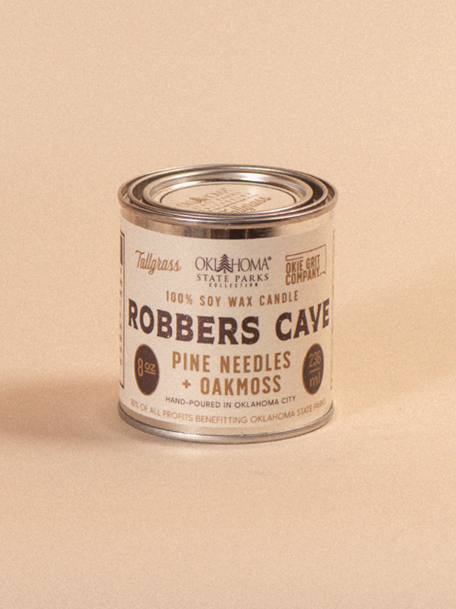 Tallgrass Supply_ 8 oz Soy Candle - Robbers Cave: Pine Needles + Oakmoss.