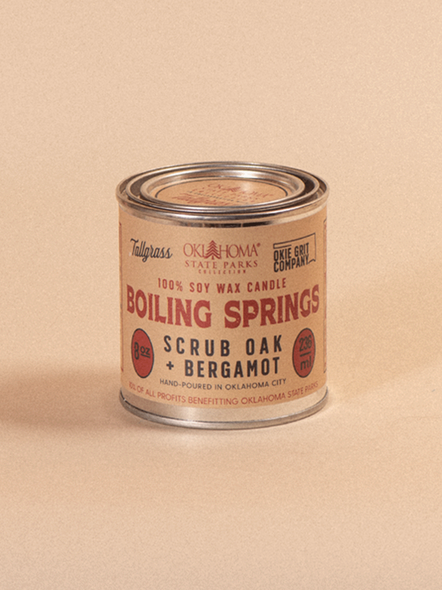Tallgrass Supply_ 8 oz Soy Candle - Boiling Springs: Scrub Oak + Bergamot.