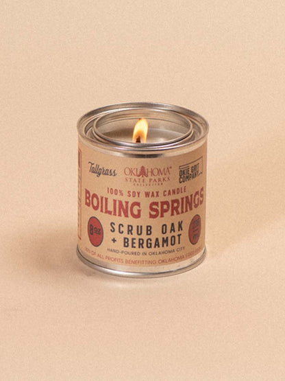 Tallgrass Supply_ 8 oz Soy Candle - Boiling Springs: Scrub Oak + Bergamot.