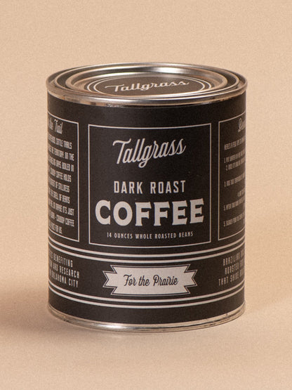 Tallgrass Supply_ Dark Roast Coffee: 14 ounce Whole Beans - Brazil + Colombian Blend.